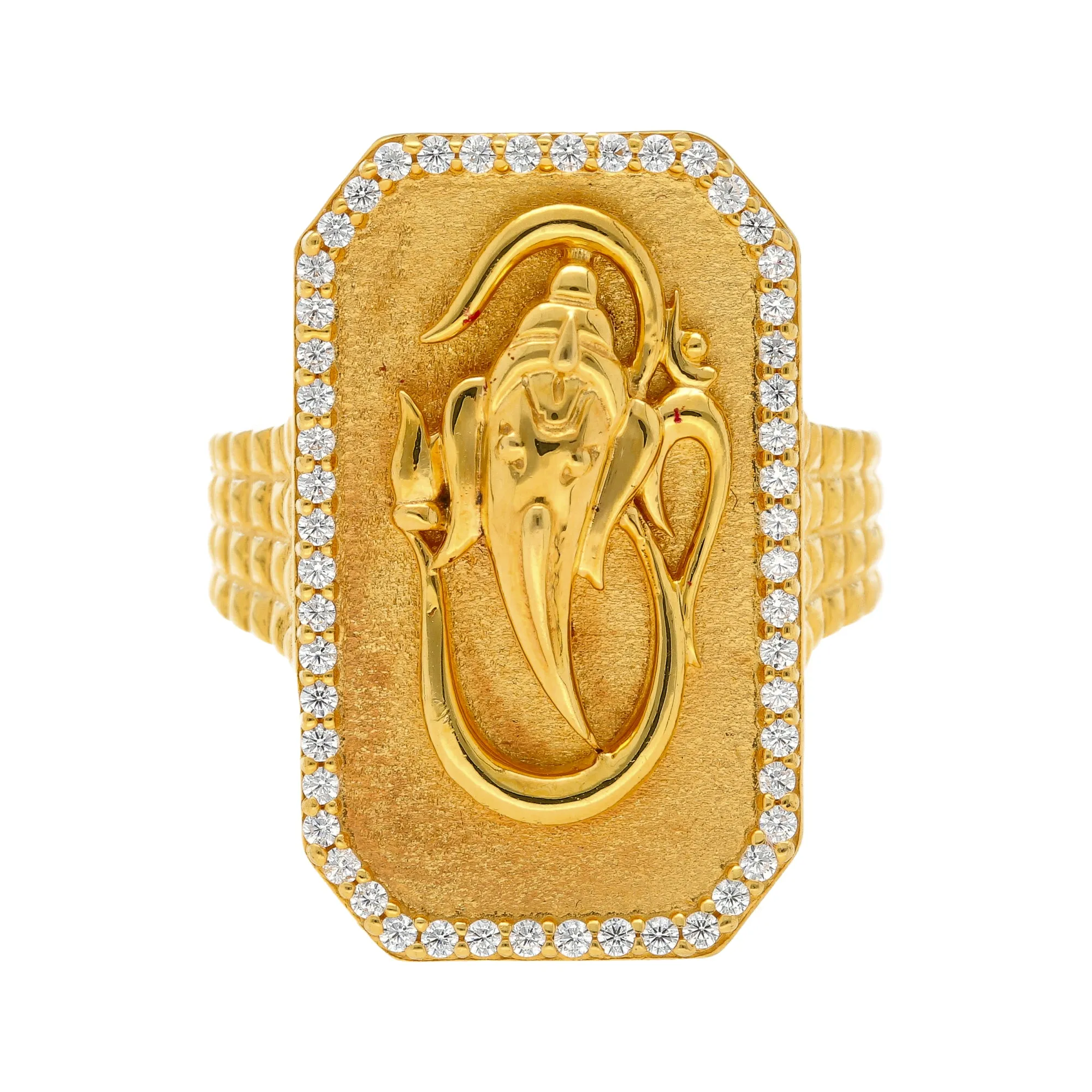 22K Yellow Gold  & CZ Men's Lord Ganesh Shield Ring