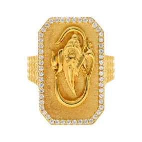 22K Yellow Gold  & CZ Men's Lord Ganesh Shield Ring