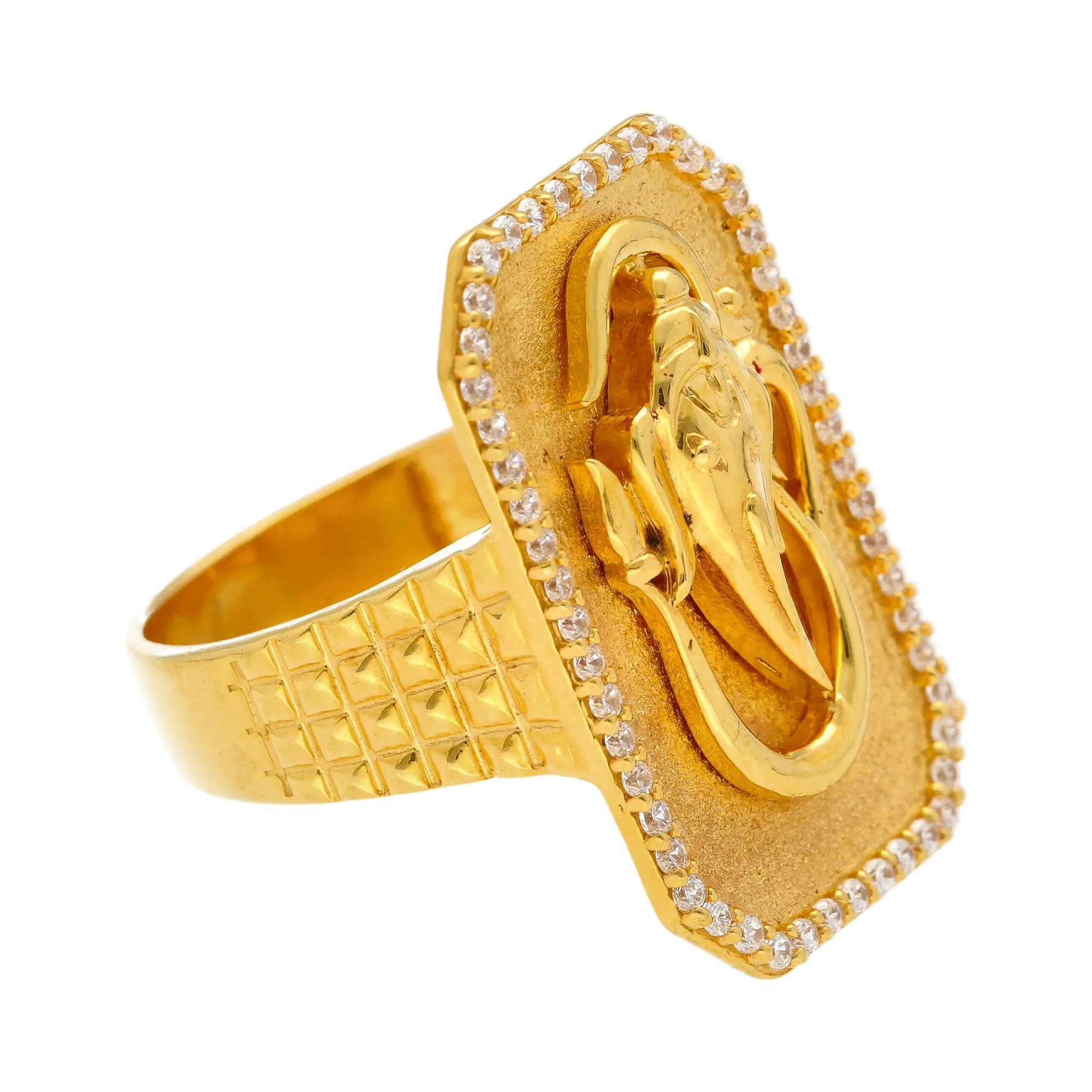 22K Yellow Gold  & CZ Men's Lord Ganesh Shield Ring