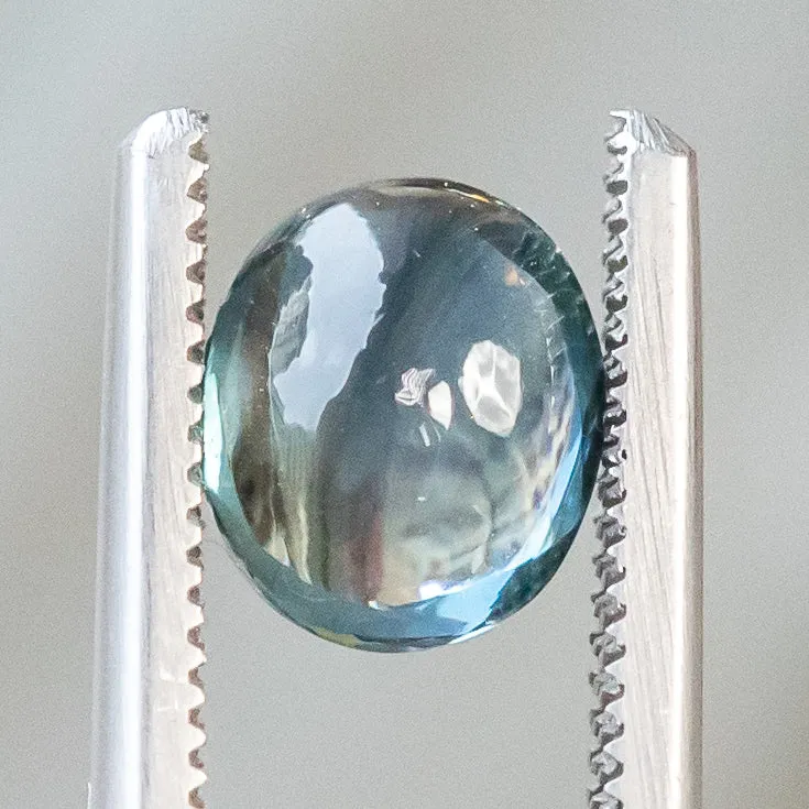 2.30CT DOUBLE CUT OVAL BUFF TOP SAPPHIRE, TEAL BLUE AND PARTI GREEN, 7.90X6.82X4.30MM