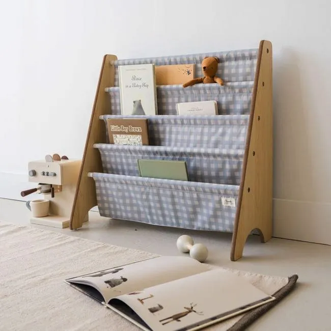 3 Sprouts Book Rack - Blue Gingham