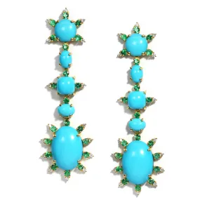 A & Furst - Sole - Drop Earrings with Arizona Turquoise, Emeralds and Diamonds, 18k Yellow Gold