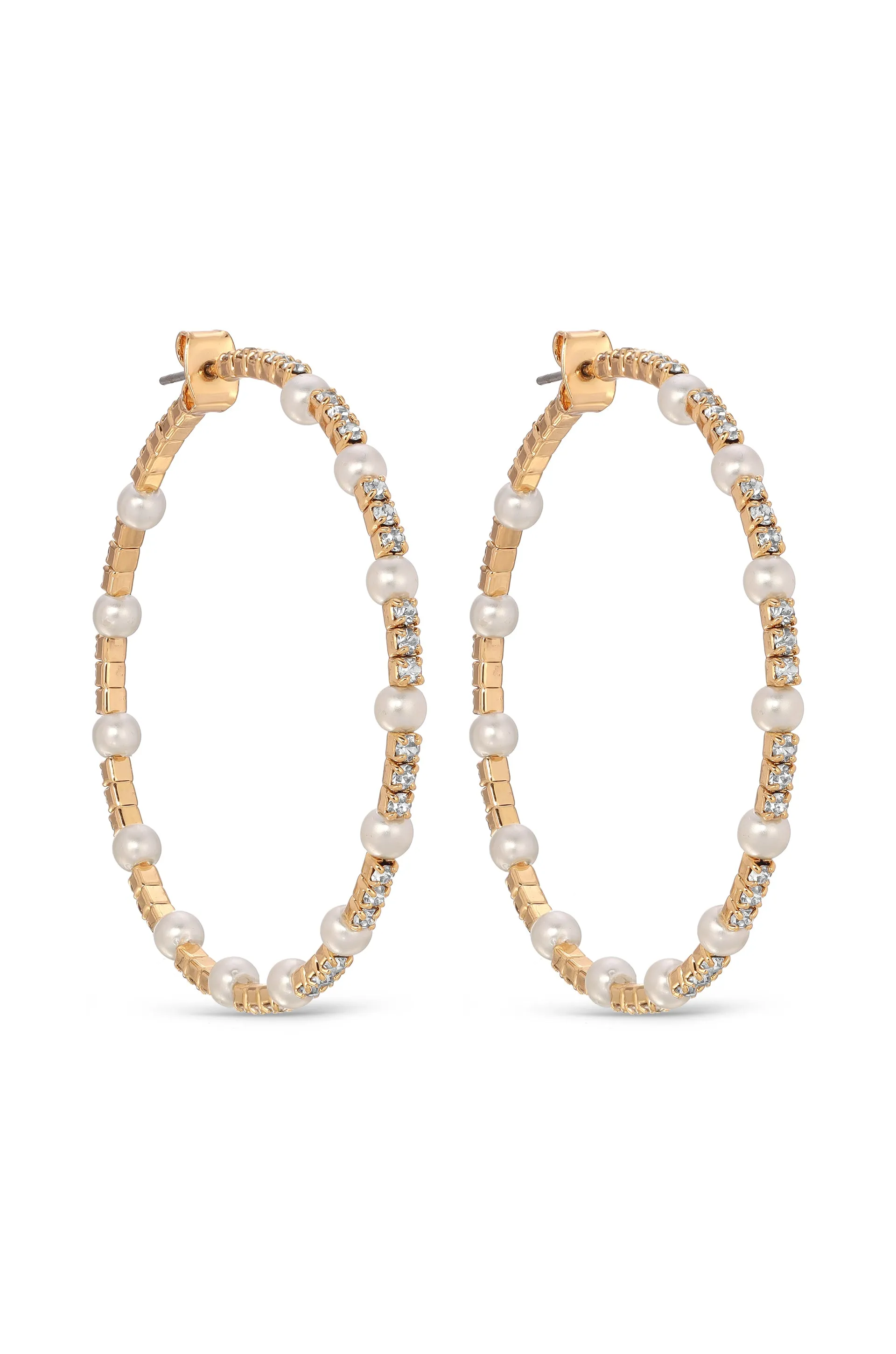 A Mermaid's Pearl and Crystal Dotted Hoop Earrings