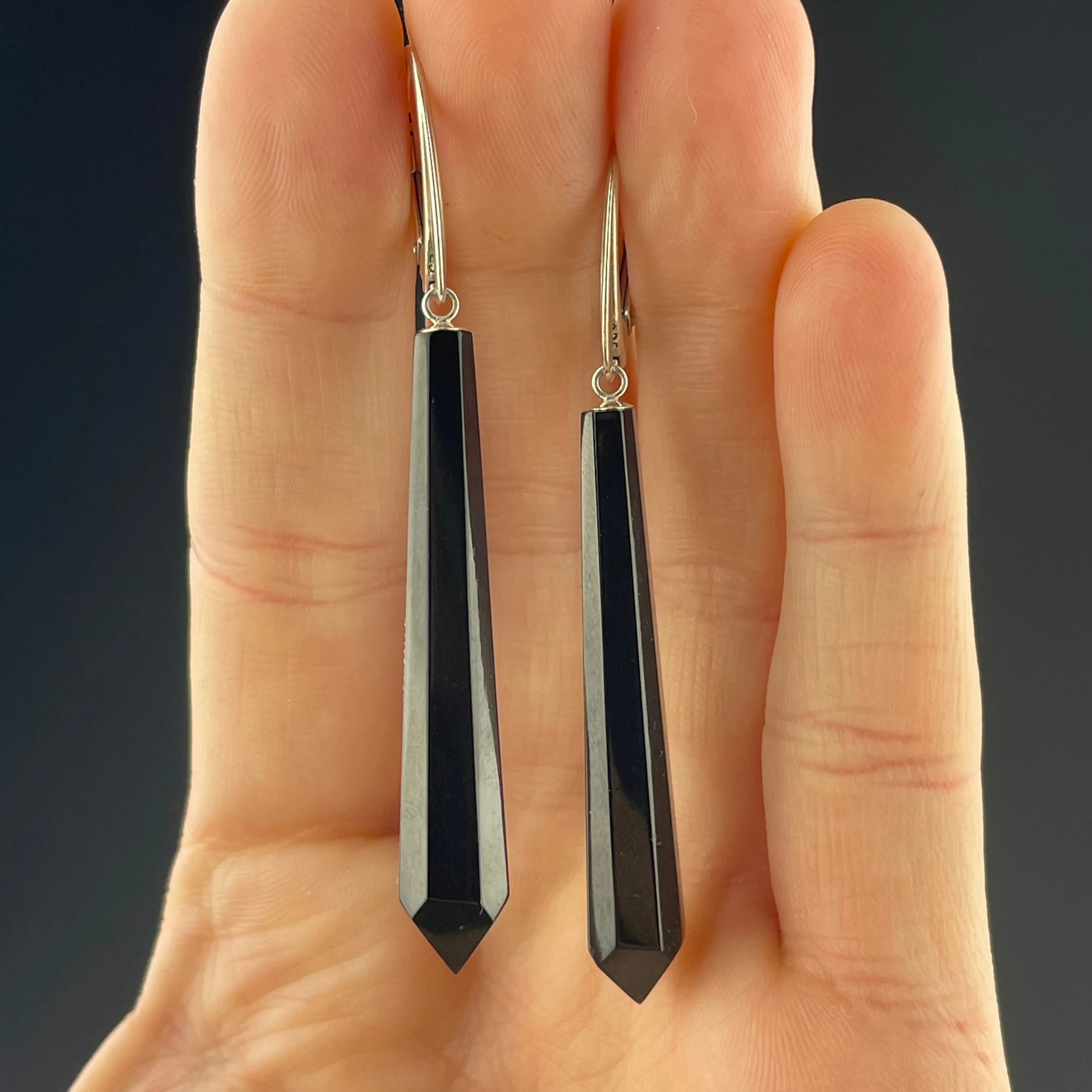 Antique Victorian Silver Carved Whitby Jet Earrings