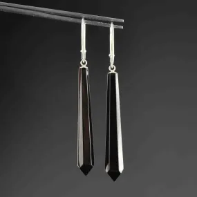 Antique Victorian Silver Carved Whitby Jet Earrings