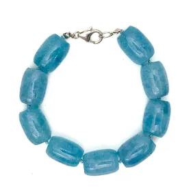 Aquamarine Smooth Barrel Knotted Bracelet With Sterling Silver Trigger Clasp