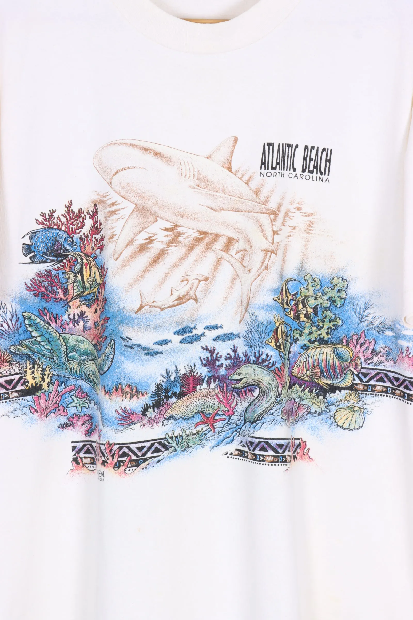 Atlantic Beach Shark Ocean Continuous Graphic USA Made Tee (L)