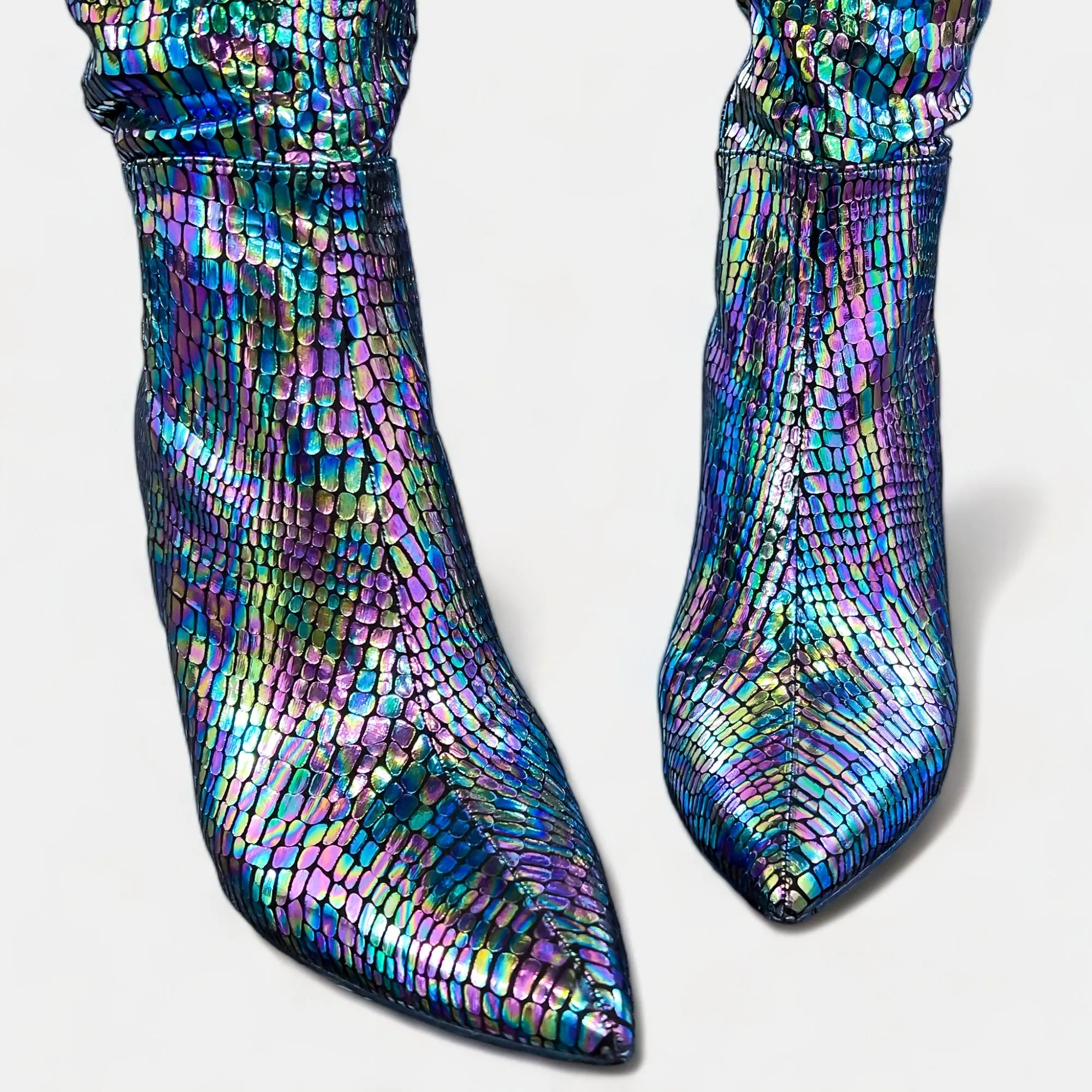 Black Iridescent Knee High Boots