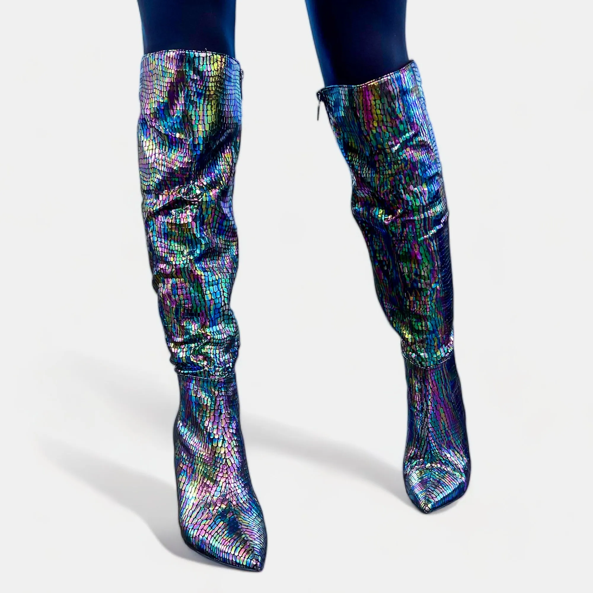 Black Iridescent Knee High Boots