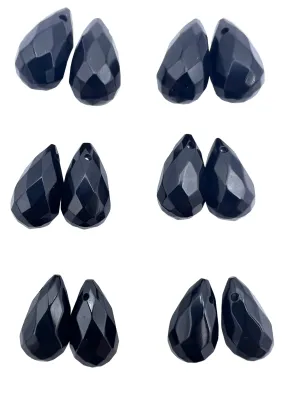 Black Onyx Faceted 8x14mm Briolette Bead Pairs (One Pair)