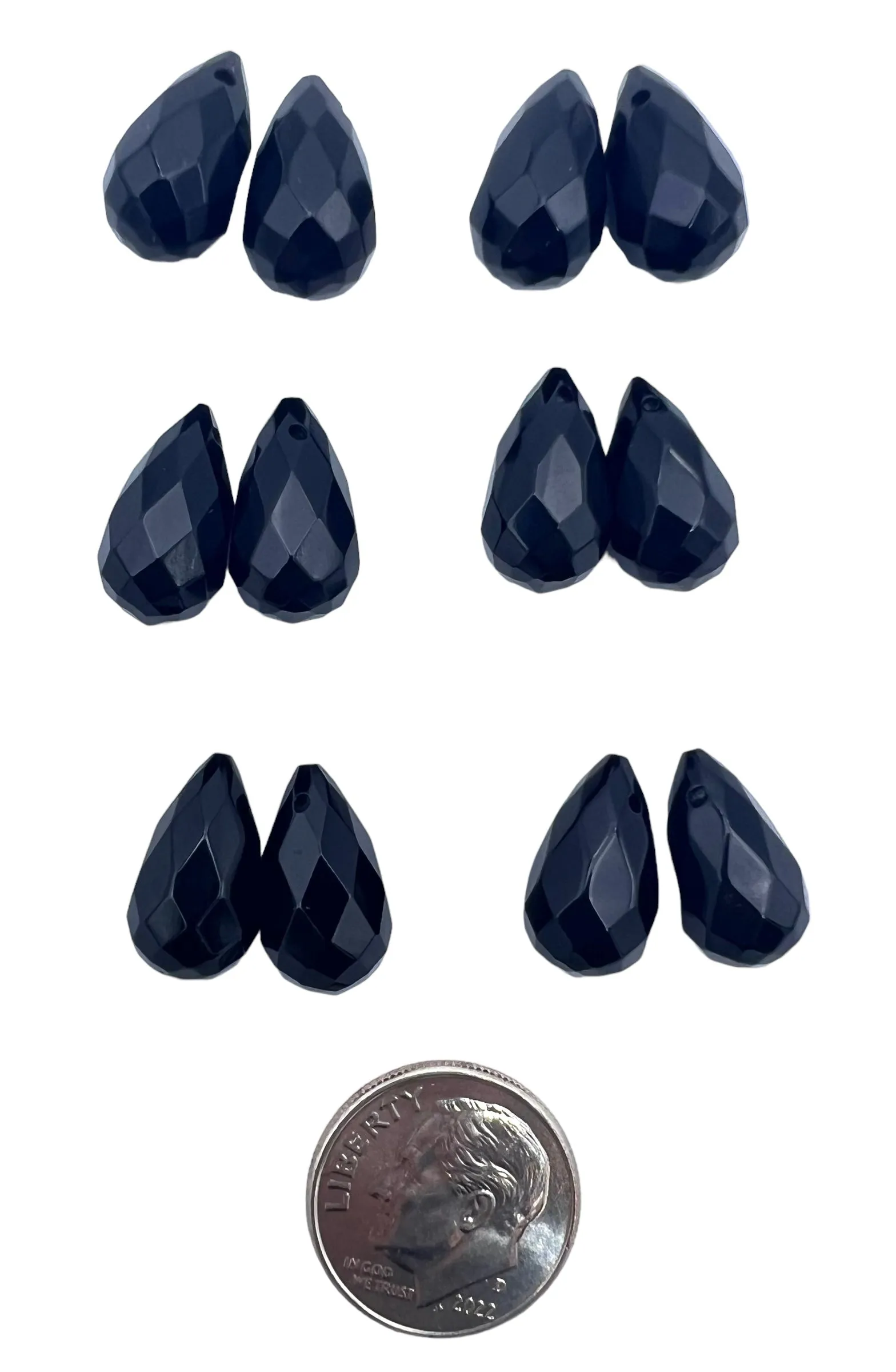 Black Onyx Faceted 8x14mm Briolette Bead Pairs (One Pair)