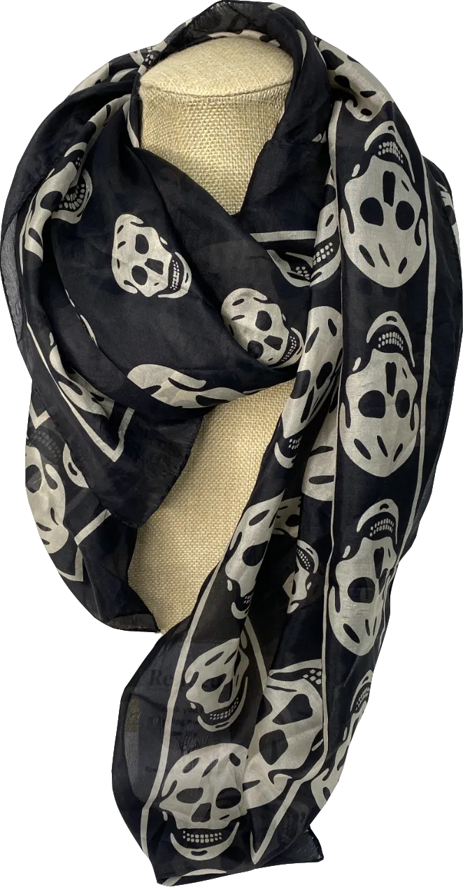 Black Skull Print Scarf One Size