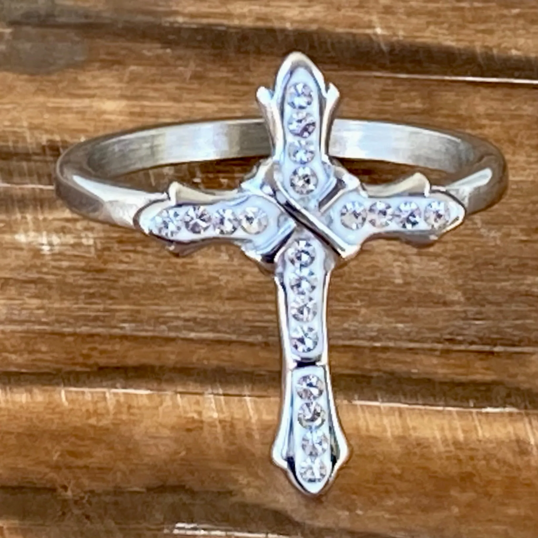 Bling Cross - White Stone - Ring - R194