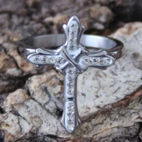 Bling Cross - White Stone - Ring - R194