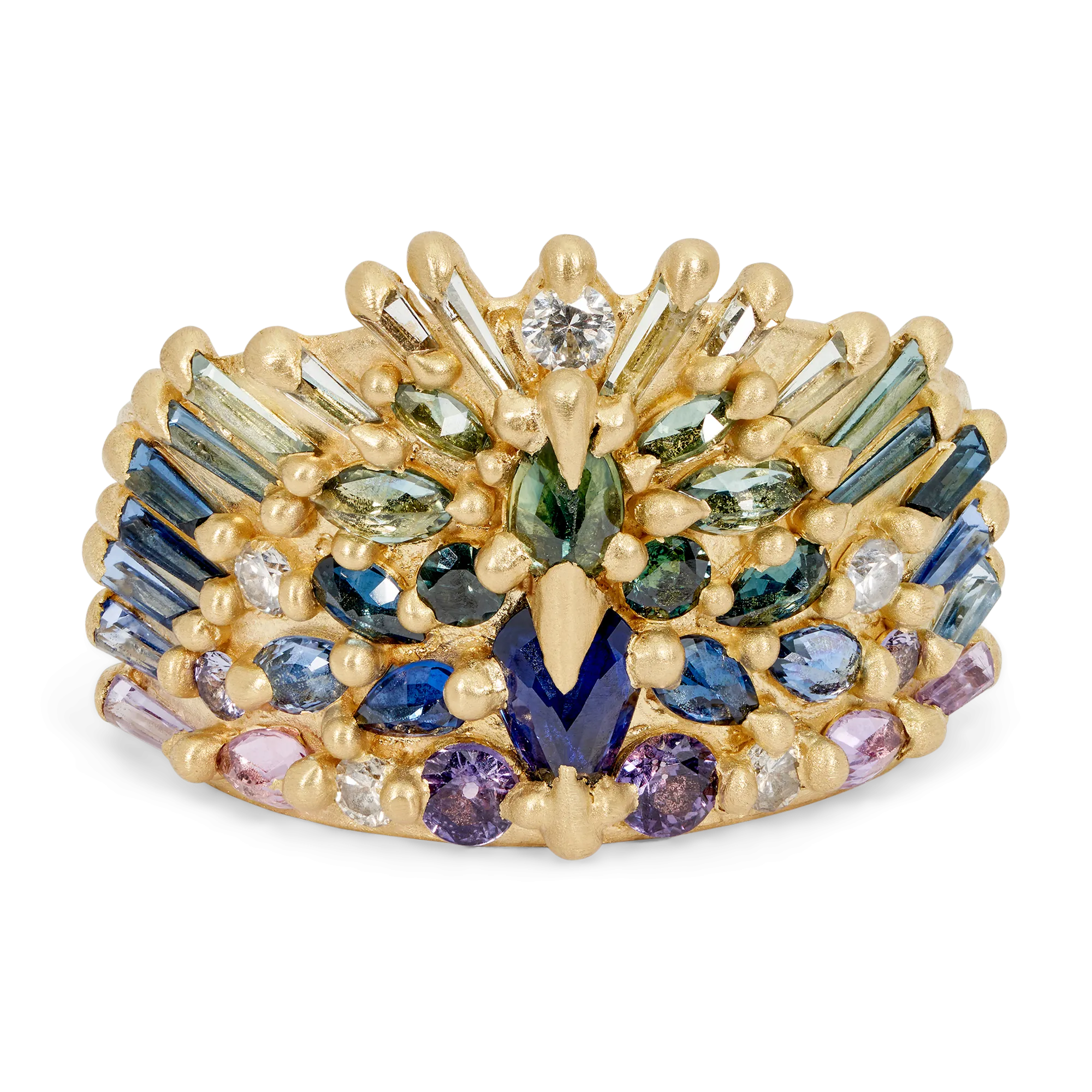 Blue & Green Uber Half Shield Ring with Diamonds - Size 9 - 11370