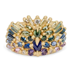 Blue & Green Uber Half Shield Ring with Diamonds - Size 9 - 11370