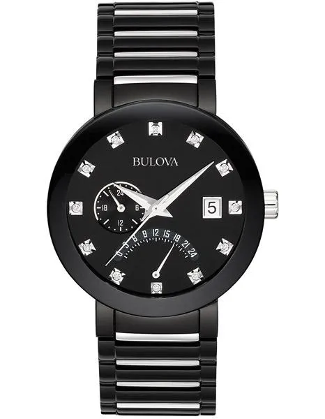 Bulova Men's Dual Time Diamond Dress Watch - Black & Silver-Tone - Date