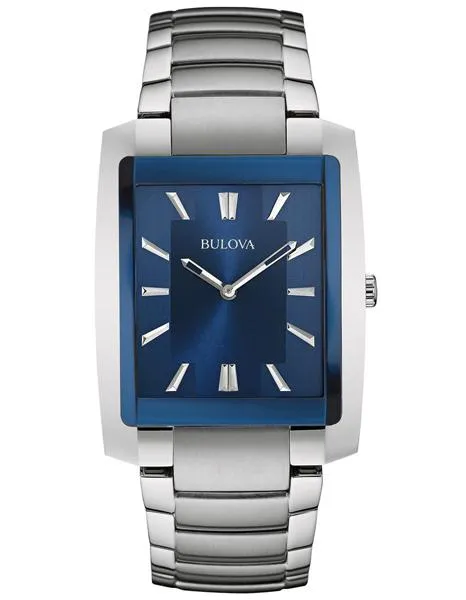 Bulova Mens Rectangular Case Dress Watch - Blue Dial - Steel - Bracelet