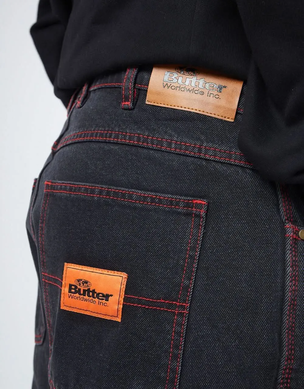 Butter Goods Santosuosso Denim Pant - Faded Black (Red Stitch)