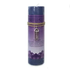 Candle - Spirituality Pillar Candle with Amethyst Pendant (Crystal Energy Candle)