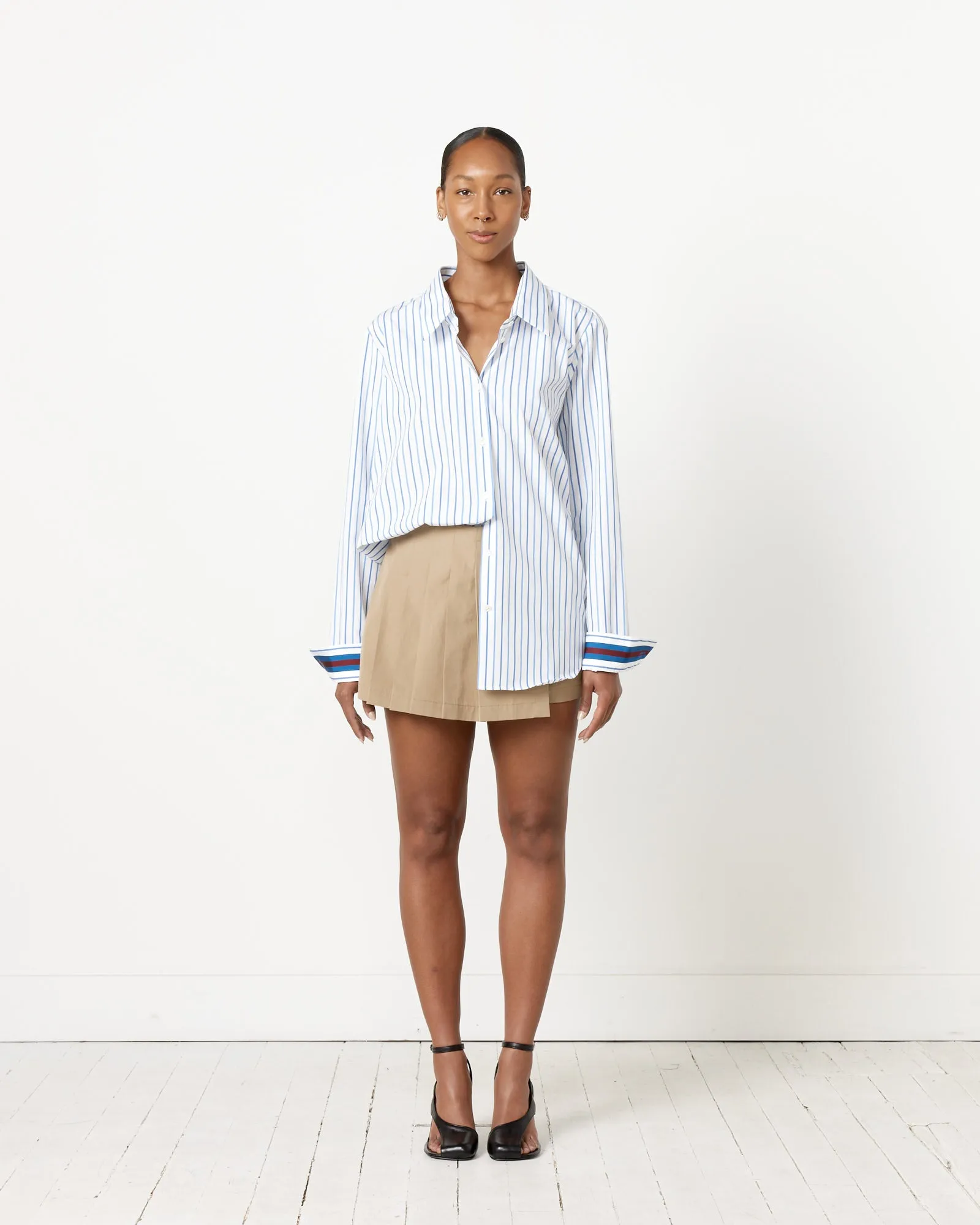 Celina Striped Cotton Shirt in Light Blue