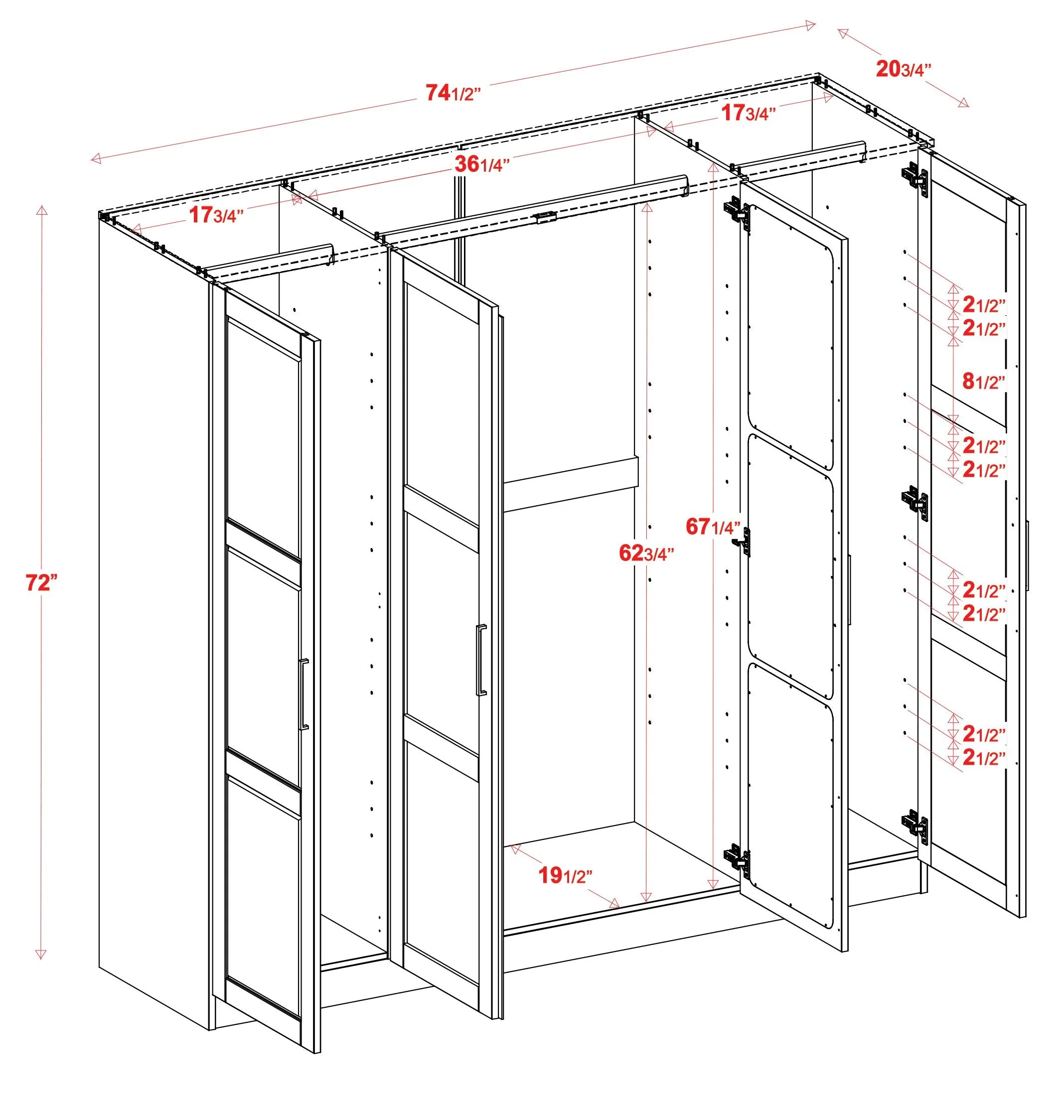 Chandewadi Gray 4 Mirrored Door Wardrobe With 8 Shelves