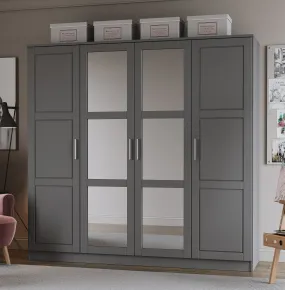 Chandewadi Gray 4 Mirrored Door Wardrobe With 8 Shelves