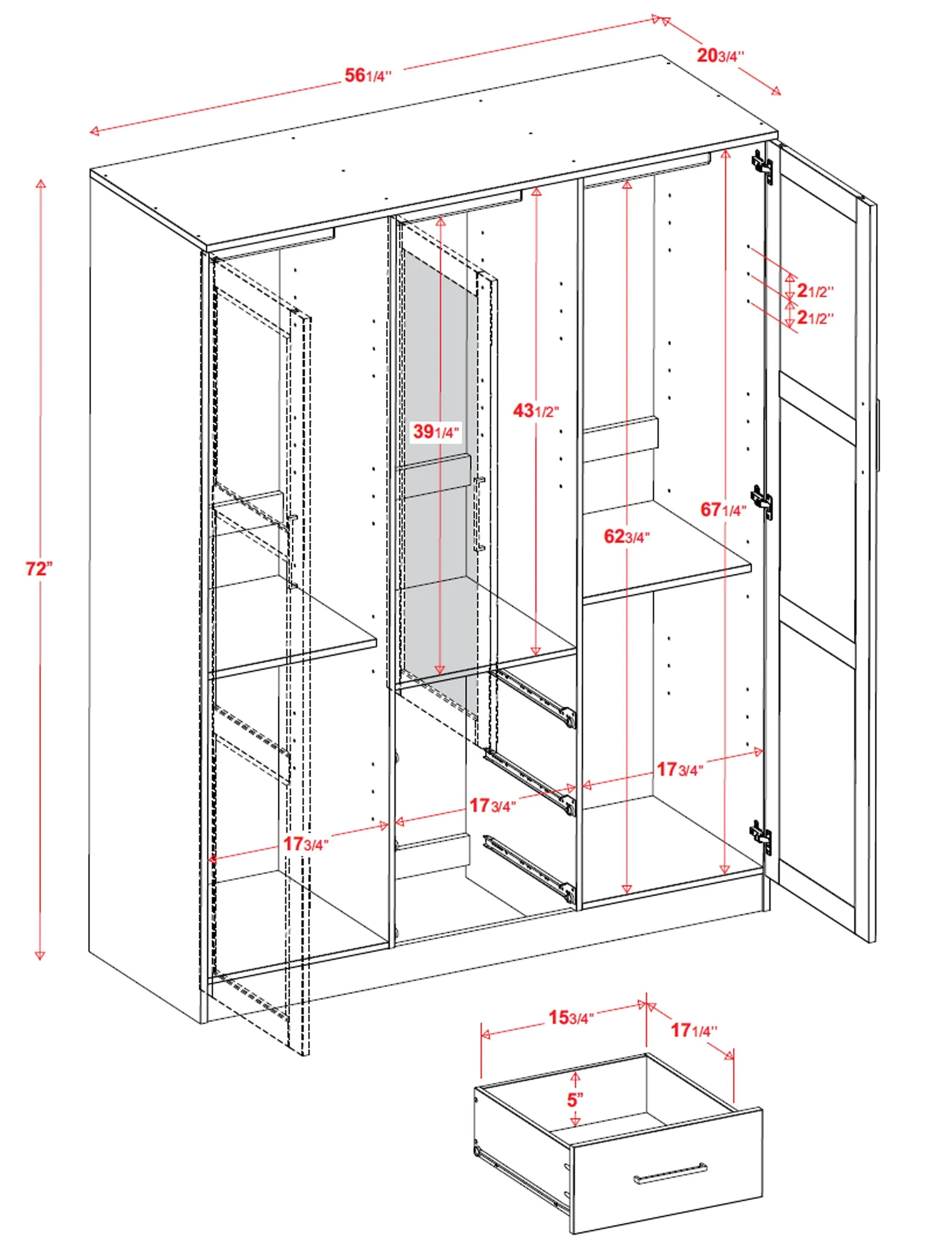 Chandewadi Java 4 Shelf Wardrobe with Mirrored Door