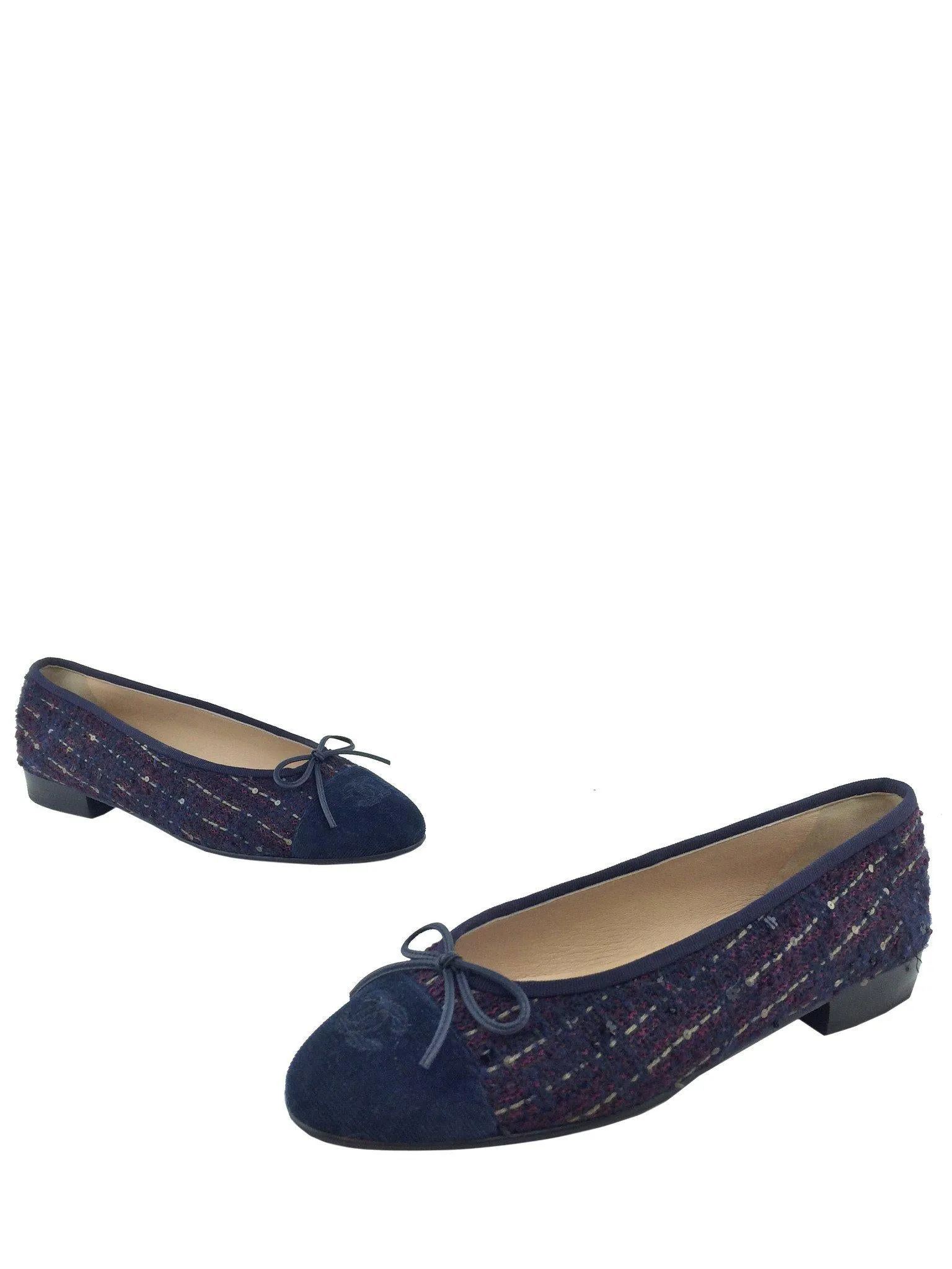 Chanel Tweed Sequin CC Cap Toe Ballerina Flats Size 9