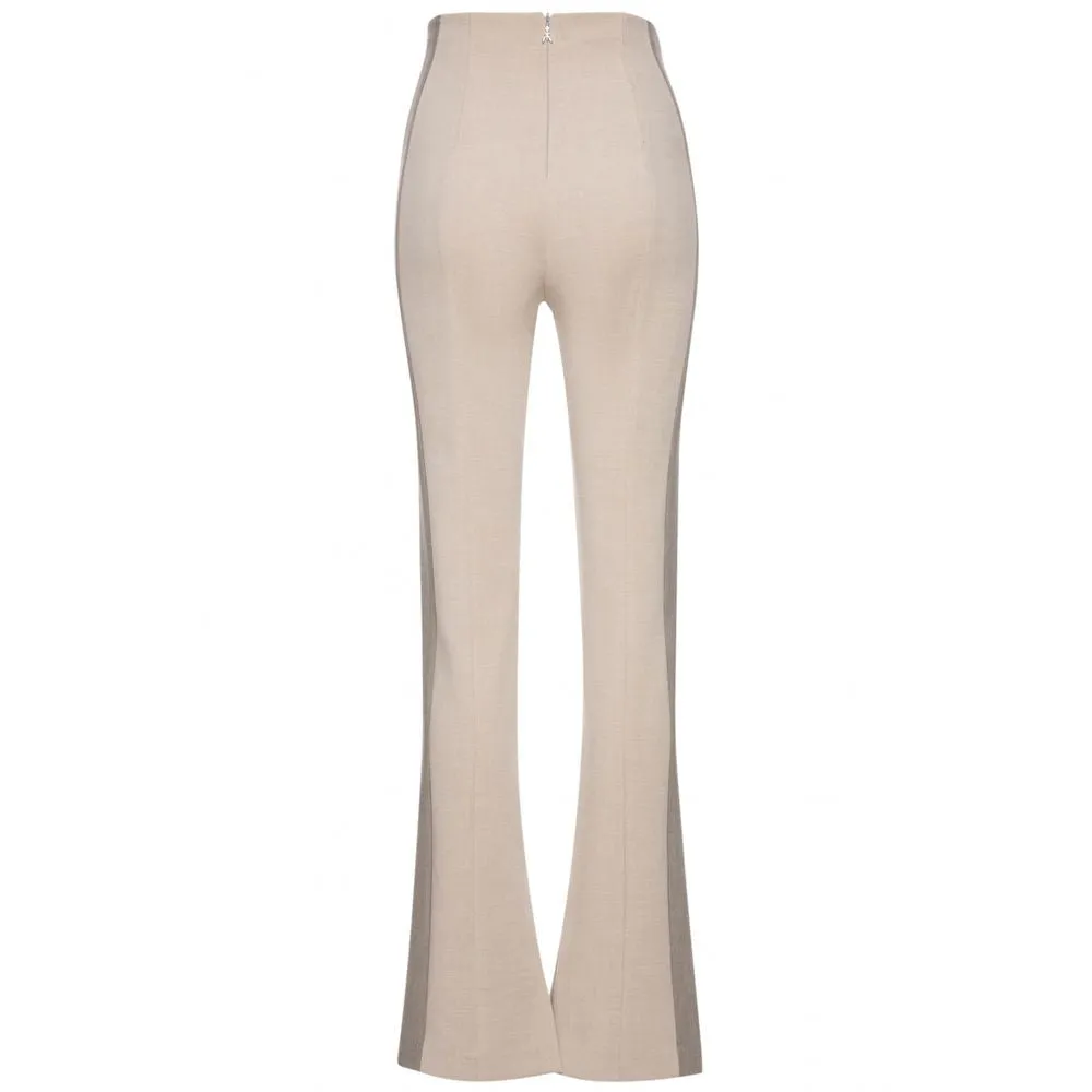 Chic Beige Slim Fit Trousers with Side Bands