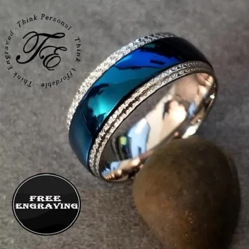 Custom Engraved Man's Blue Promise Ring - Personalized Promise Ring For Guys