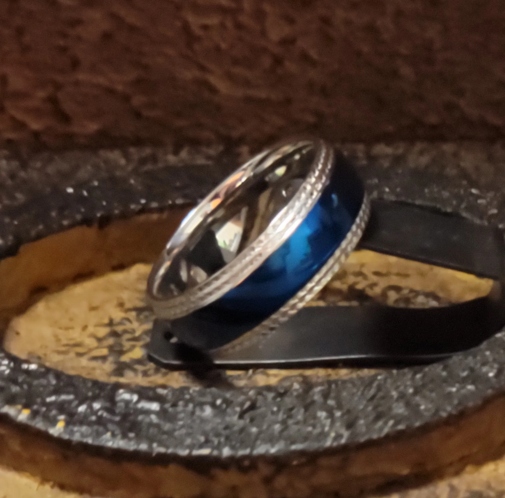 Custom Engraved Man's Blue Promise Ring - Personalized Promise Ring For Guys