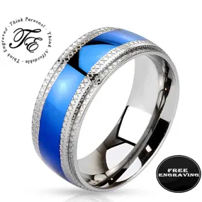 Custom Engraved Man's Blue Promise Ring - Personalized Promise Ring For Guys