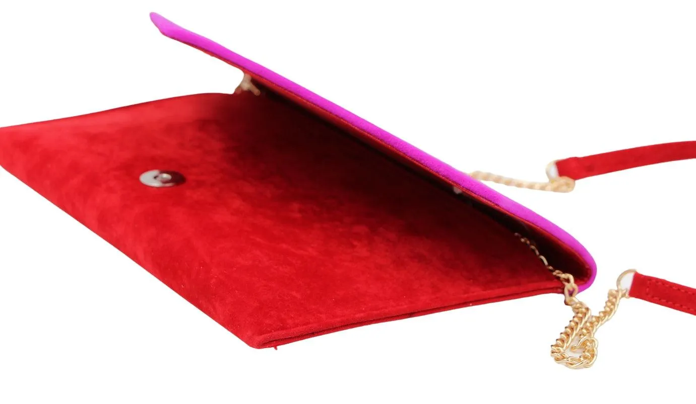 EMIS Magenta Pink  and red suede Clutch bag