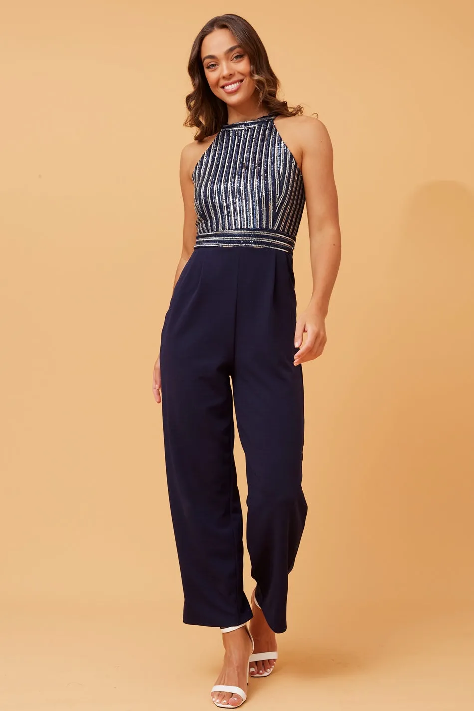 FAYETTE GLITTER HALTERNECK  JUMPSUIT