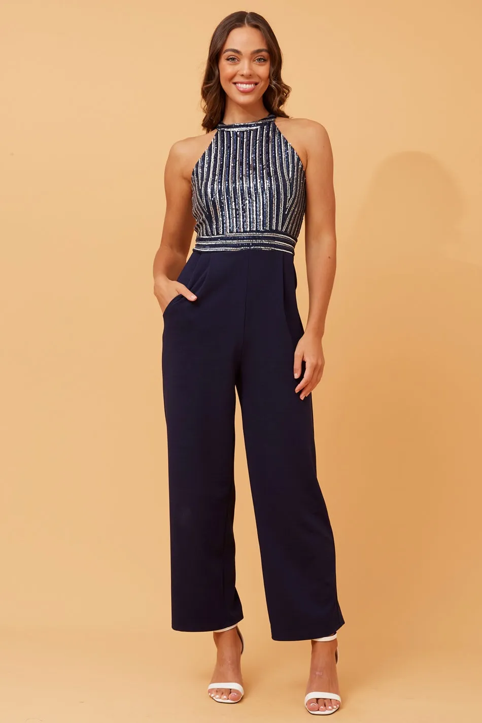 FAYETTE GLITTER HALTERNECK  JUMPSUIT