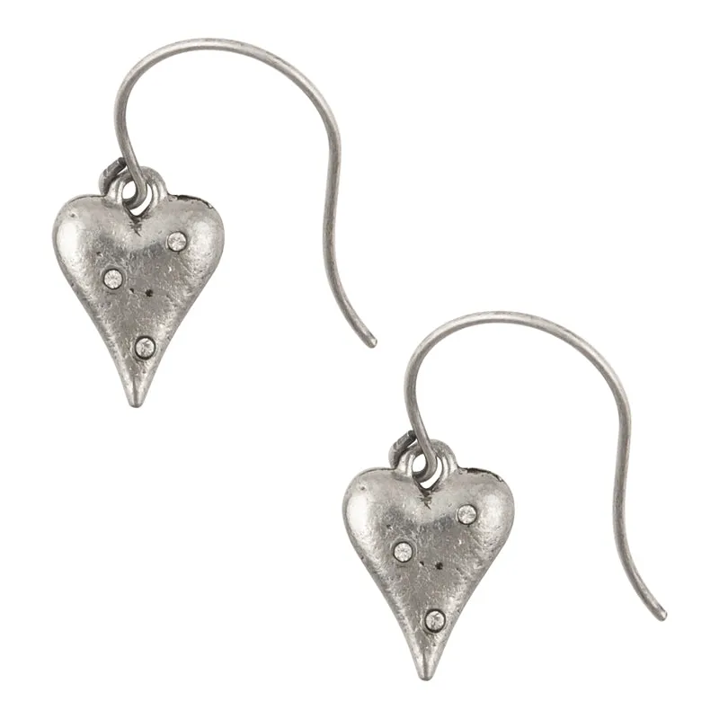 Finished Jewelry-Heart Charm With Crystals-Ear Wire Hook Earrings-Antique Silver-One Pair