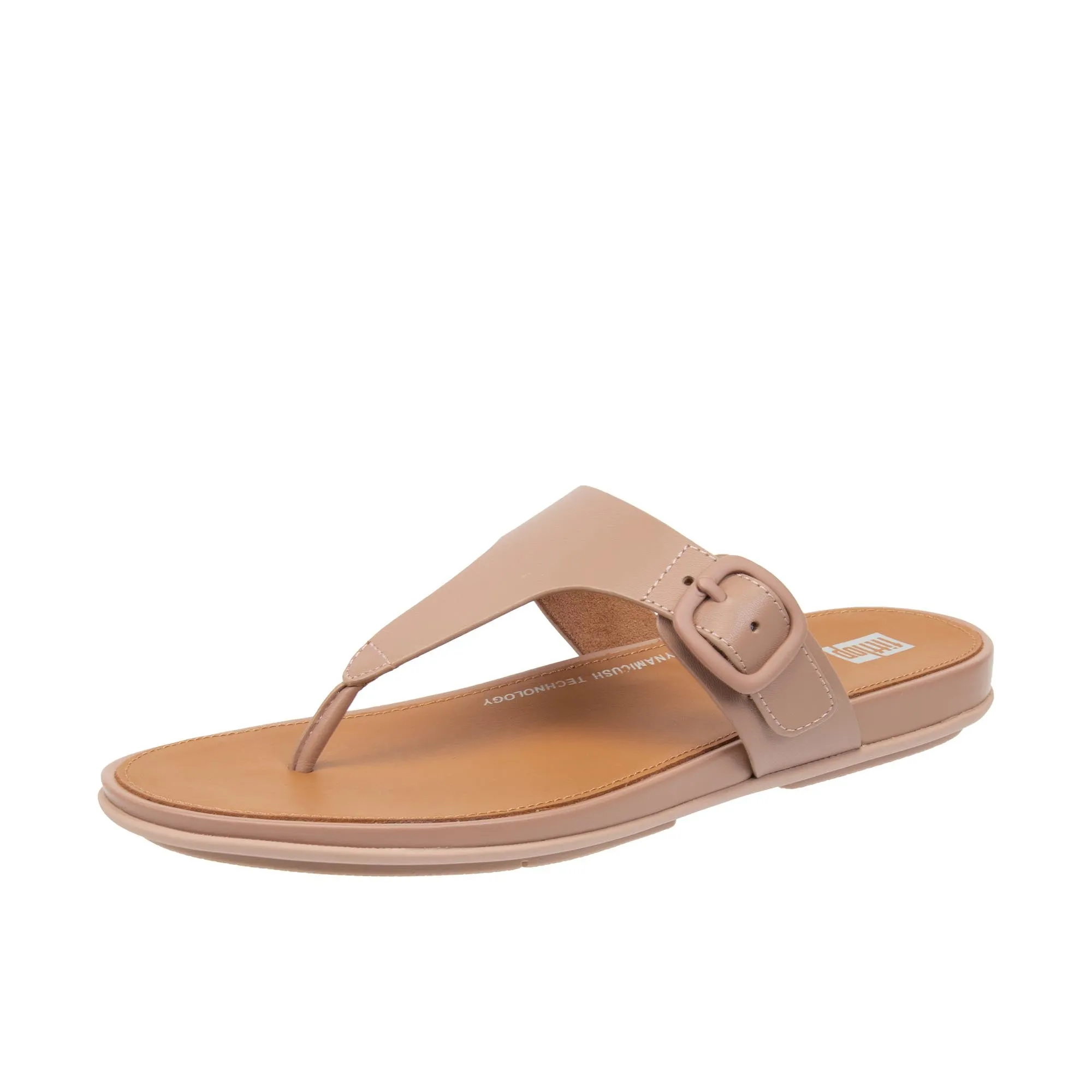 FitFlop Womens Gracie Rubber-Buckle Leather Toe Post Sandals  Beige