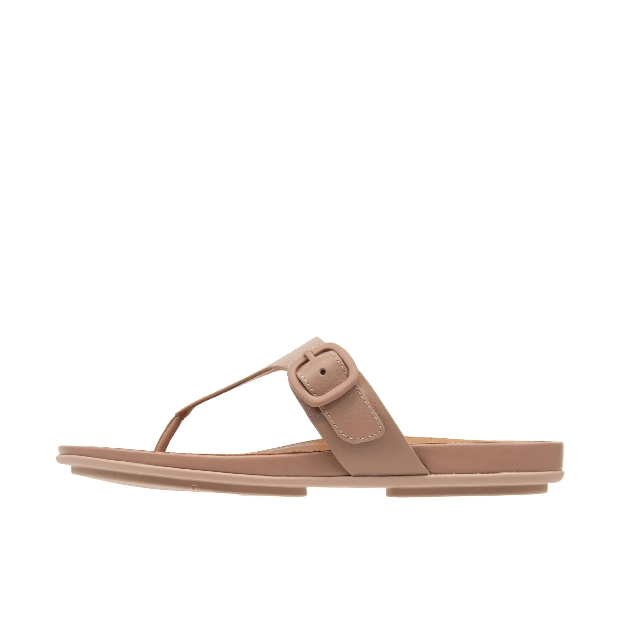 FitFlop Womens Gracie Rubber-Buckle Leather Toe Post Sandals  Beige