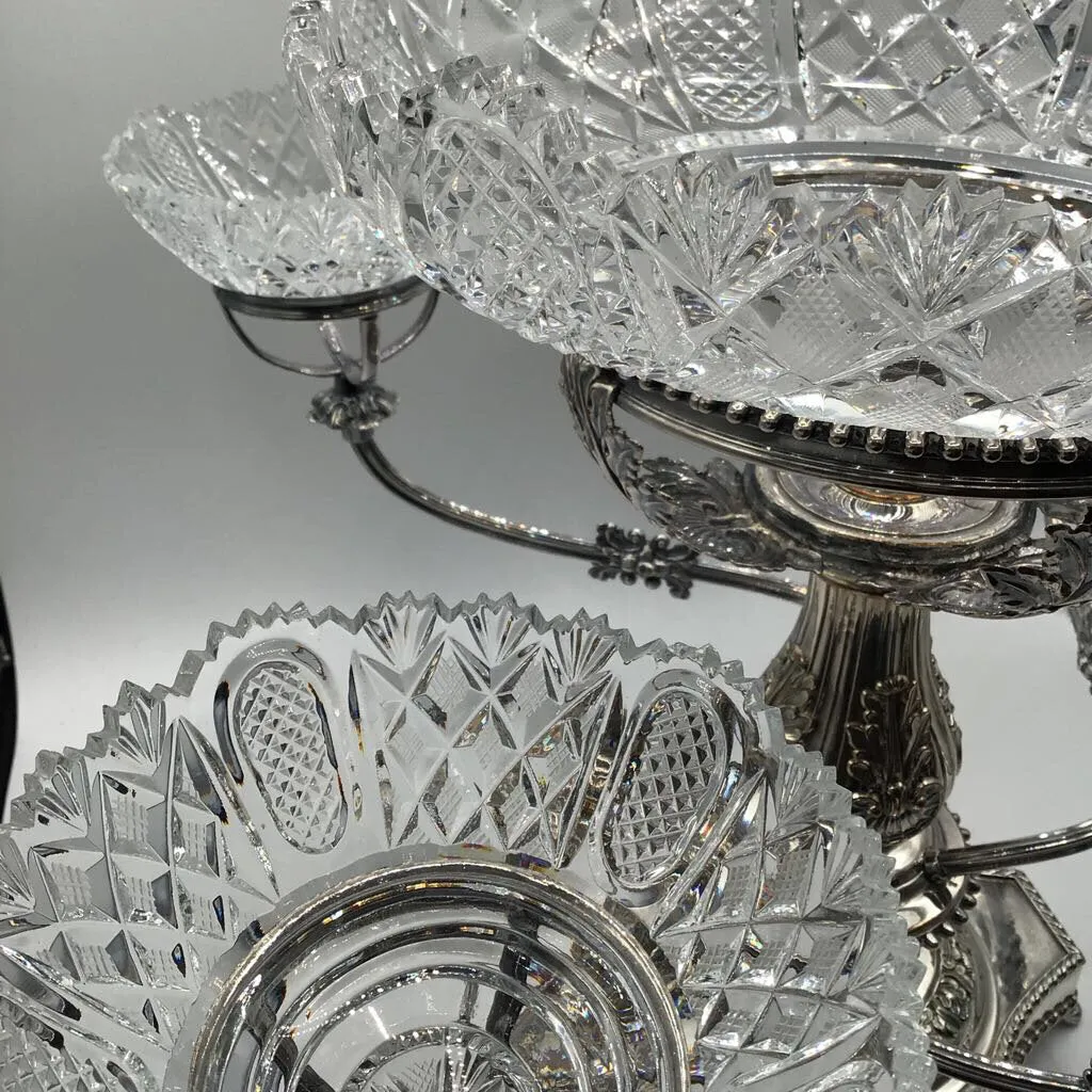 Four Armed Epergne with 5 Crystal Bowls