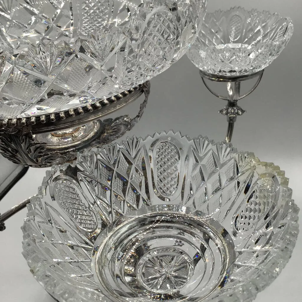 Four Armed Epergne with 5 Crystal Bowls