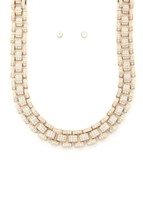 Gold Crystal Embellished Watch Band Necklace