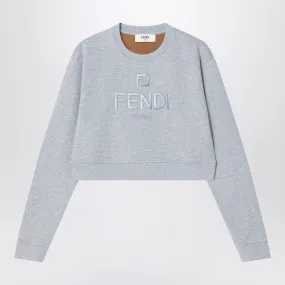 GREY CROPPED SWEATSHIRT IN FLEECE COTTON