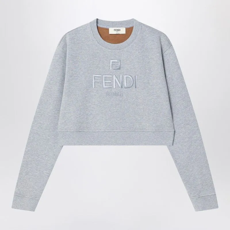 GREY CROPPED SWEATSHIRT IN FLEECE COTTON