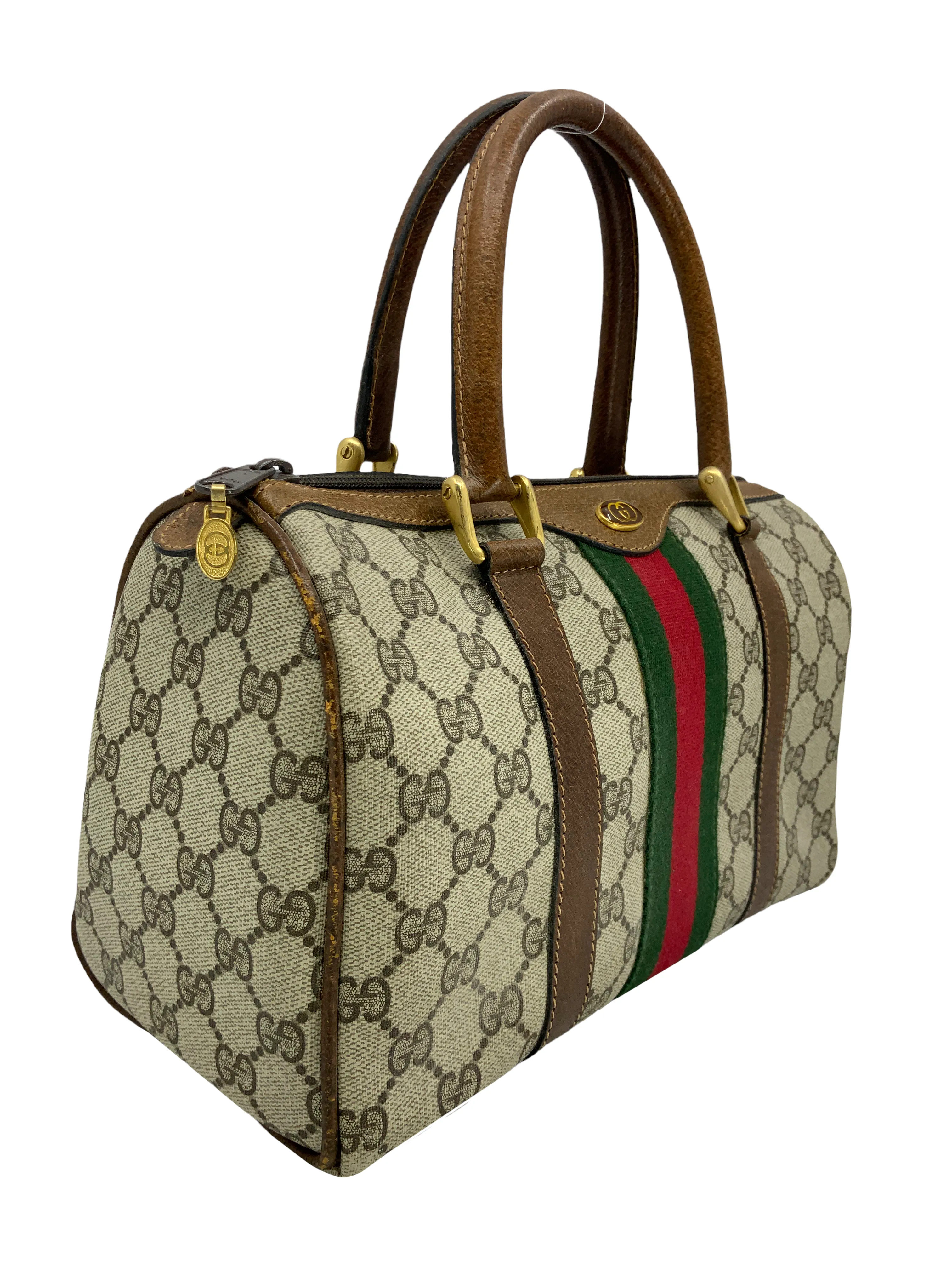 Gucci Vintage Boston Sherry Line Monogram Canvas Small Satchel Bag