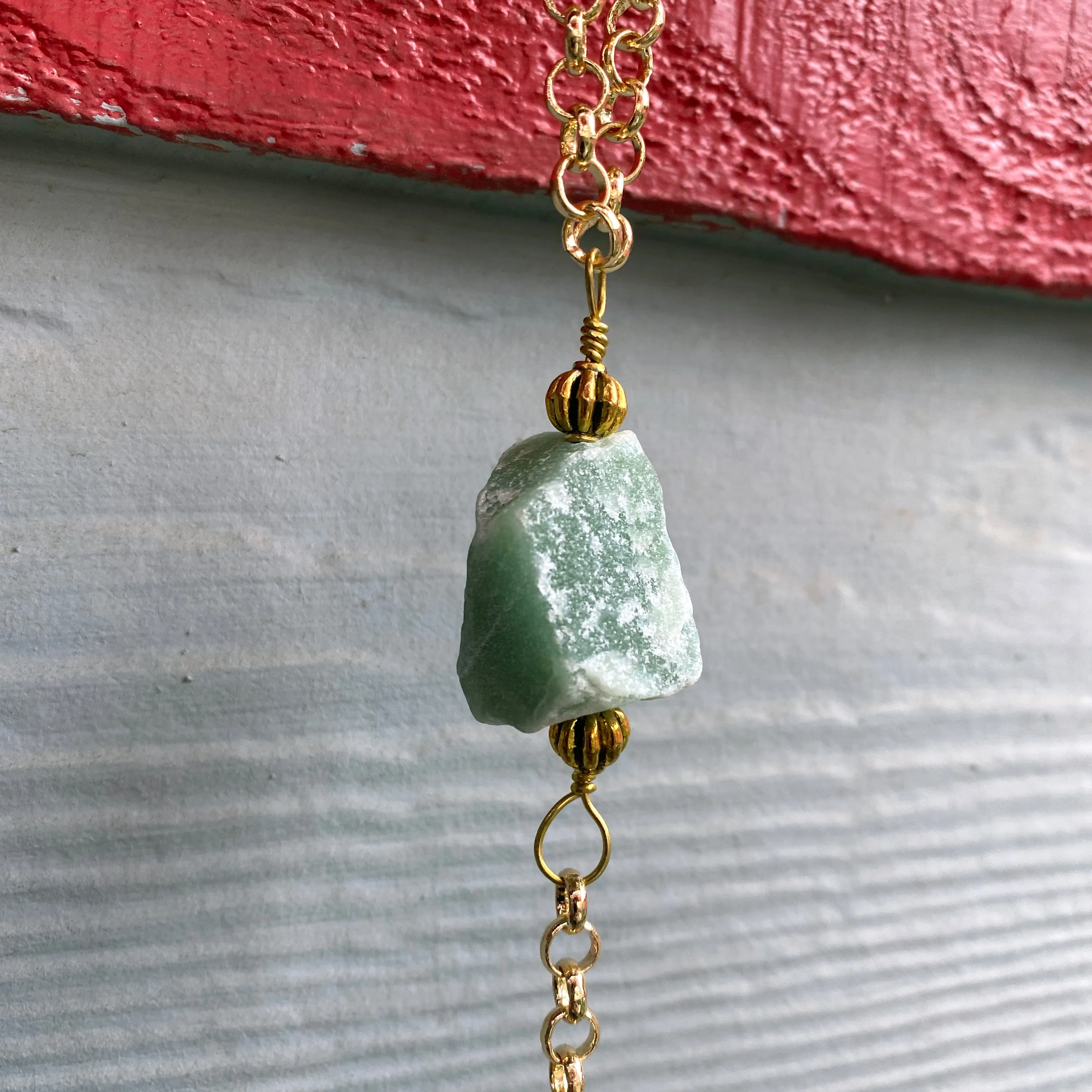 Hamsa, Turquoise gemstone, and Green Aventurine Wall Hanging