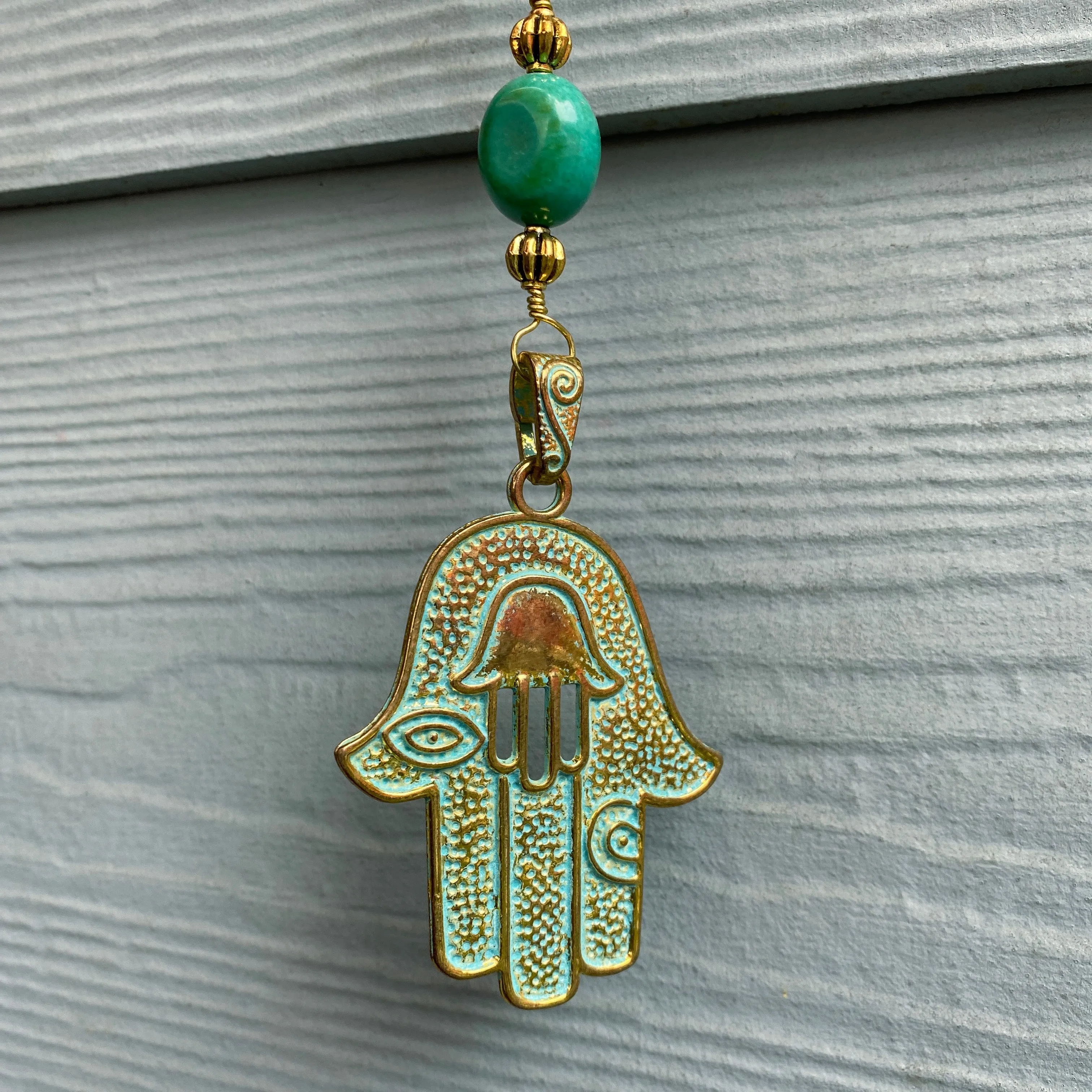 Hamsa, Turquoise gemstone, and Green Aventurine Wall Hanging