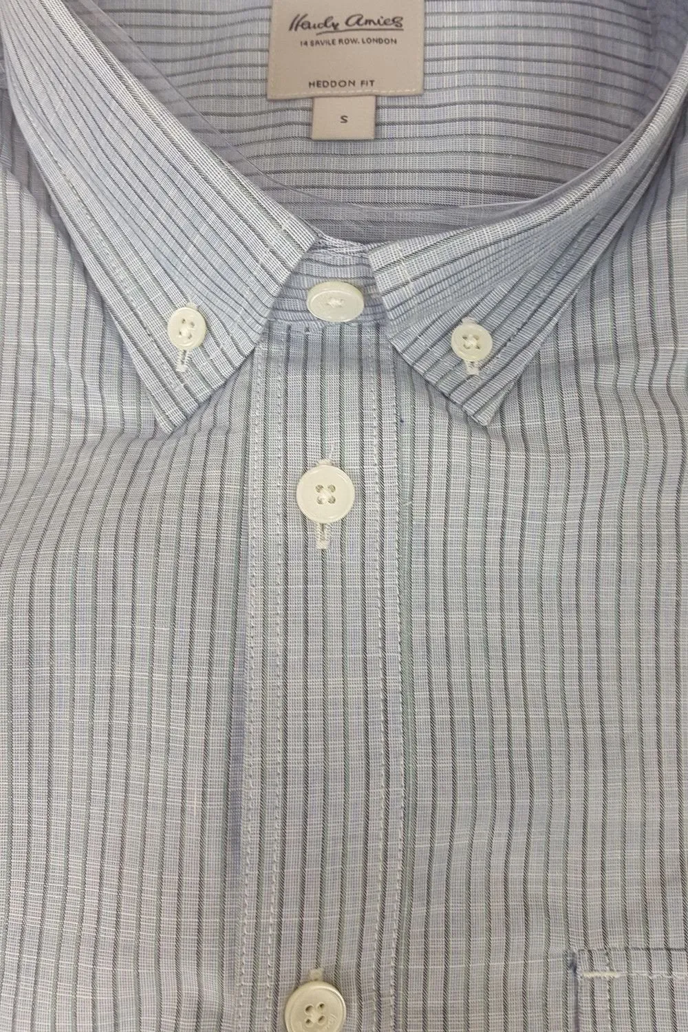 HARDY AMIES Saville Row Heddon Fit Blue on Blue Striped Men's Shirt (XS /S / M)