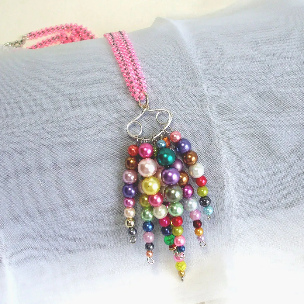 Hayia, Multi Colored Pearl, Seven Dangle, Necklace