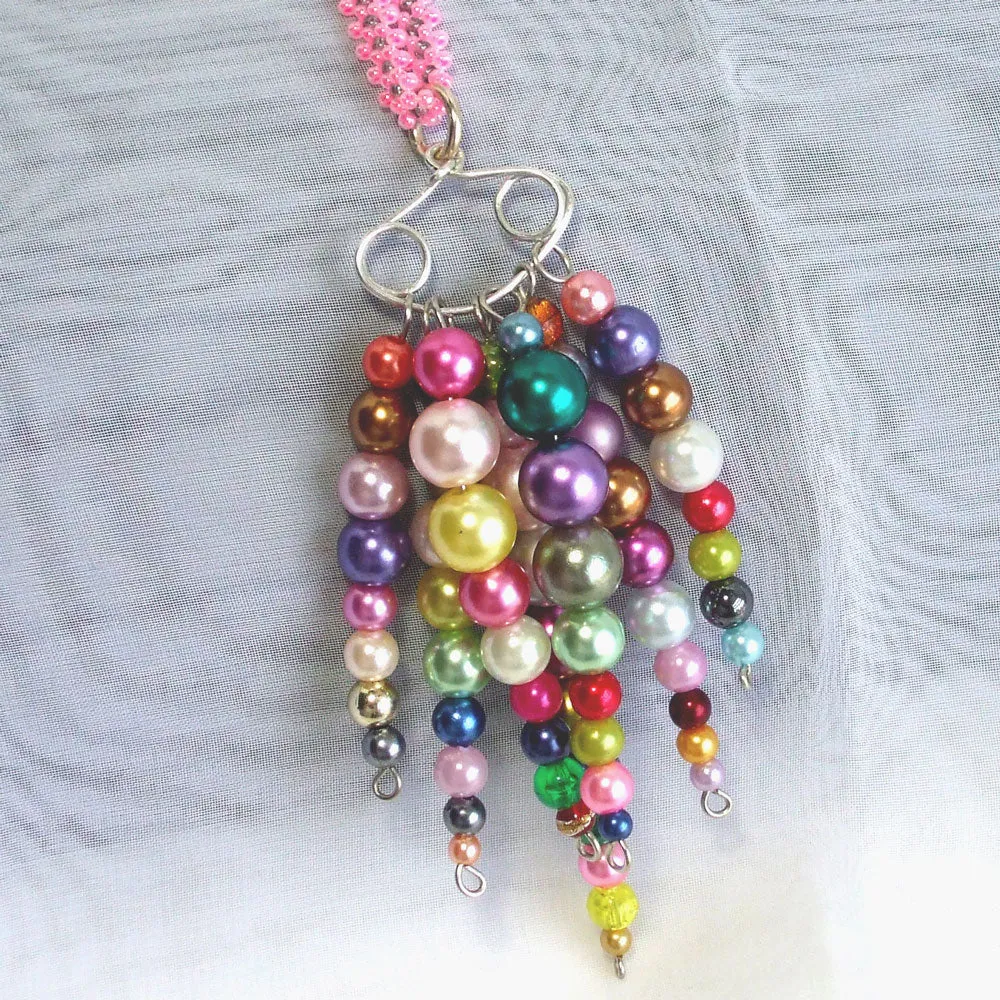 Hayia, Multi Colored Pearl, Seven Dangle, Necklace